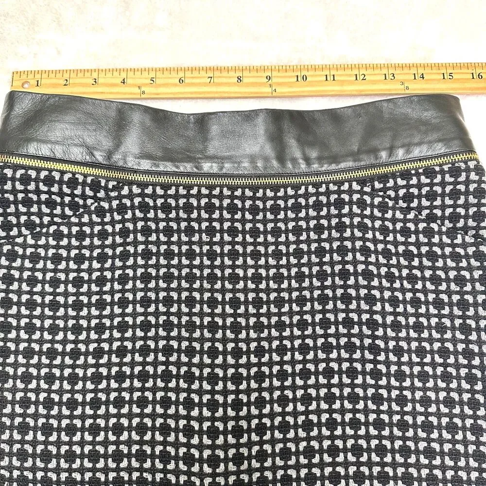 Etcetera Women's Gray Black Tweed Leather Trim Below Knee Pencil Skirt Sz M